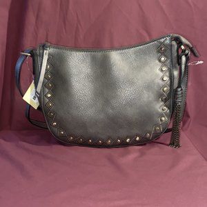 Disc Studs W/Embroidery Leather Shoulder Purse